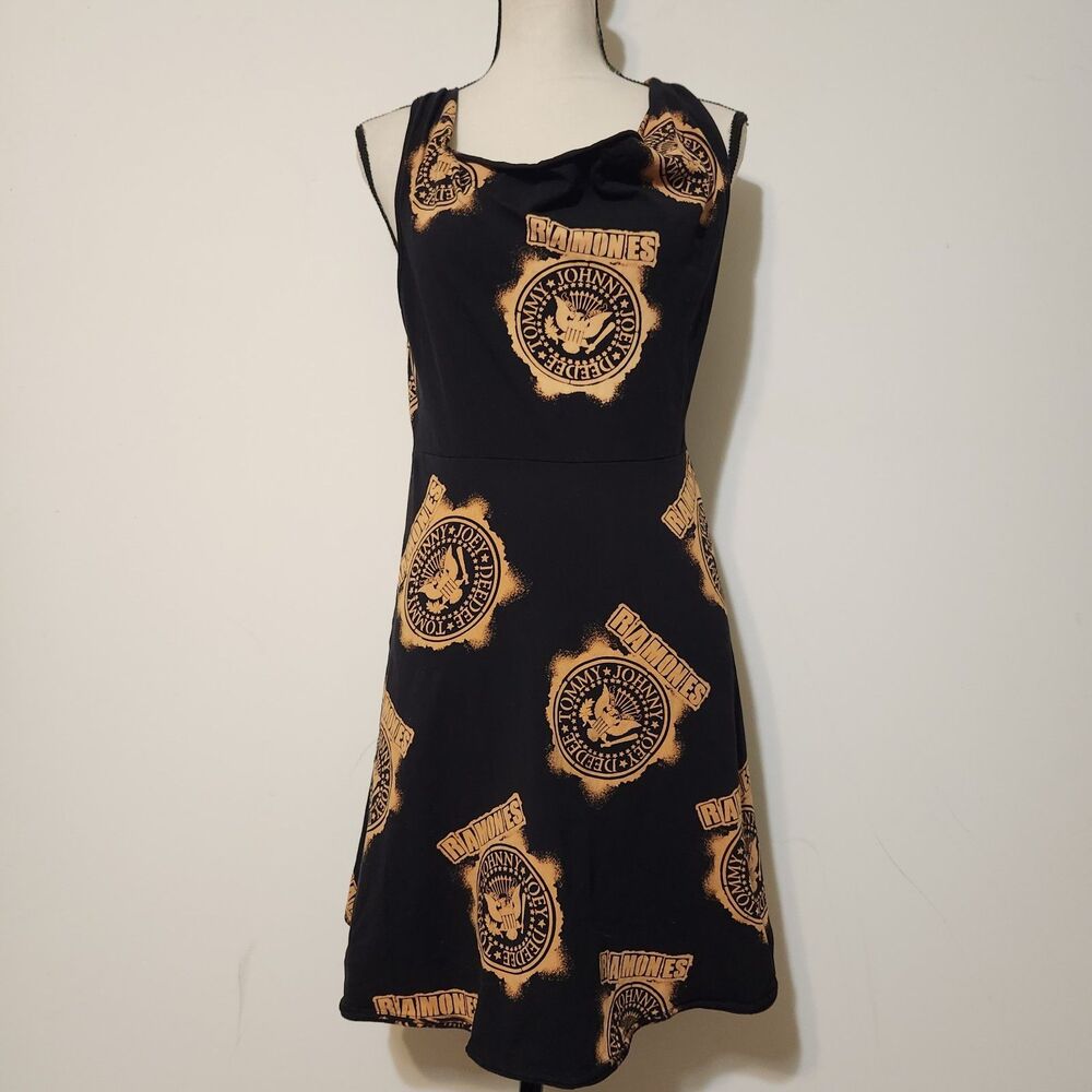 Ramones 1234 Punk Skater Fit N Flare Dress Cowl Neck stretchy